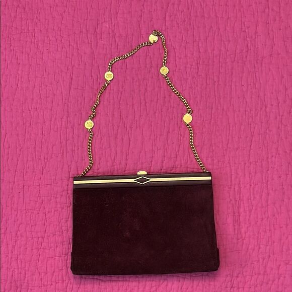 Jimmy Choo vintage Elegant Burgundy Suede Clutch with Gold Chain - Picture 1 of 7